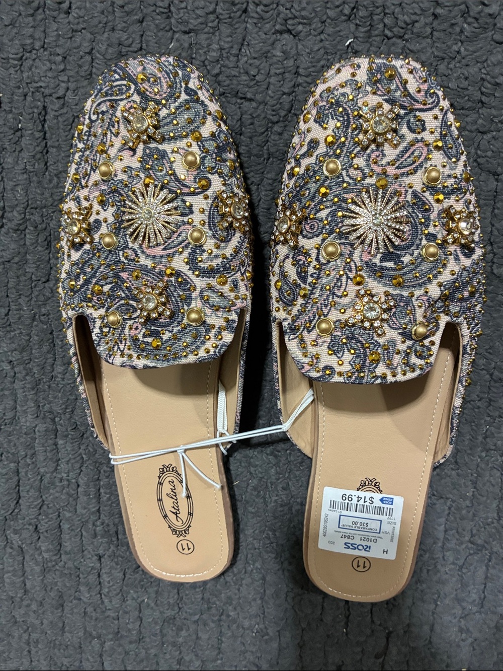 Beaded Paisley Slip-On Mules in Pink